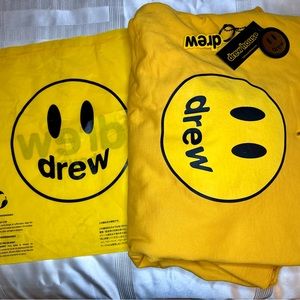 Drew House Deconstructed Mascot Hoodie yellow w/ keychain & bag. Distressed.